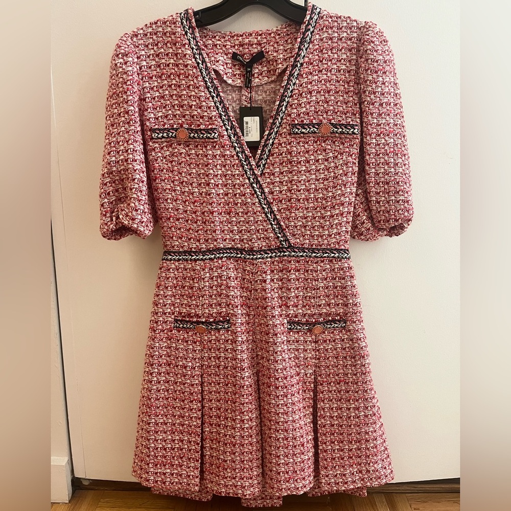Tweed dress with ethnic trim. Size T34. New in perfect condition. Never Worn!!